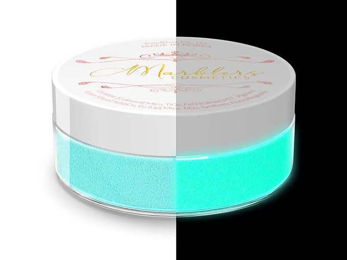 MARBLERS Glow-in-The-Dark Powder [Glow Lagoon] 0.28oz (8g) | Matte| Dye | Pigment | Non-Toxic | Vegan | Cruelty-Free | Eyeshadow, Nail Polish, Nail Art | Festival, Rave & Party Makeup | Body & Face