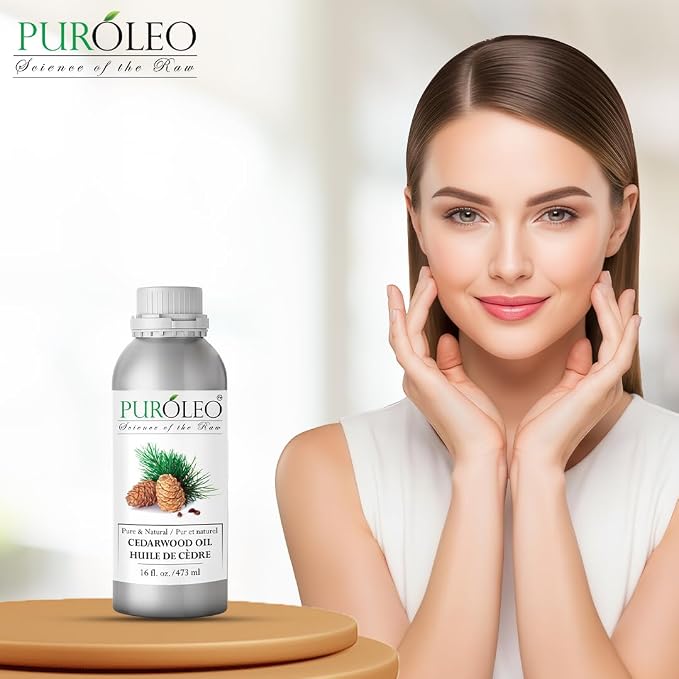 PUROLEO Cedarwood Essential Oil 16 Fl Oz/473 ML (Packed in Canada) 100% Pure & Natural Cedarwood Oil for Aromatherapy, Relaxation, and Skin Care - Therapeutic Grade Cedarwood Oil for Diffuser