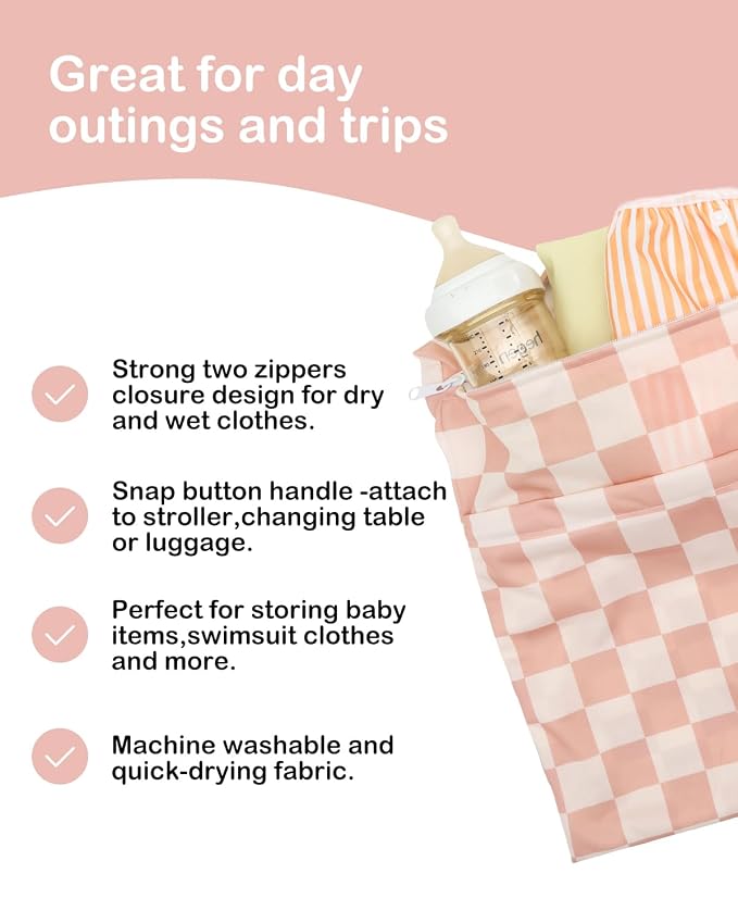 ALVA ALVABABY 3pcs Medium Cloth Diaper Wet Dry Bags Waterproof Reusable with Two Zippered Pockets Travel Beach Pool Daycare Soiled Baby Items Yoga Gym Bag for Swimsuits or Wet Clothes 3L-ZM47
