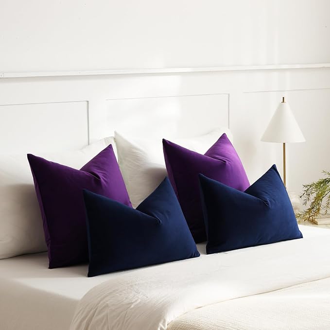 Throw Pillow Covers 20x20 Purple: Pack of 2 Cozy Soft Velvet Square Modern Luxury Decorative Throw Pillow Cases for Sofa Couch Living Room Bed Home Decor