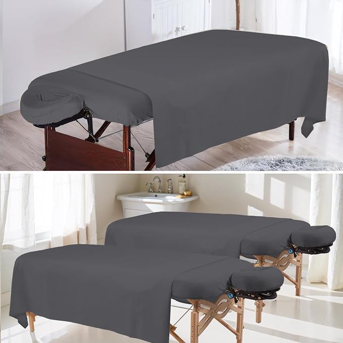 4 Sets Premium Microfiber Massage Table Sheets Set 3 Piece Set Includes Massage Table Cover Fitted Sheet and Fitted Face Rest Cover, Gray