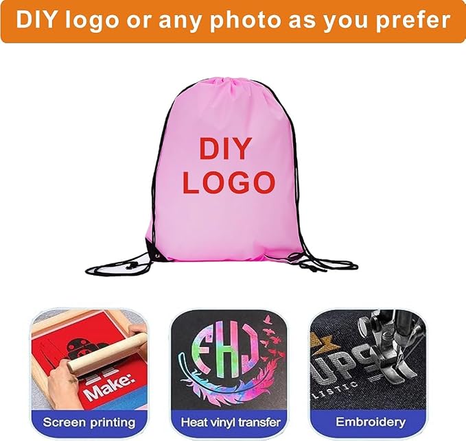 Drawstring Backpack Bulk 50 Packs Draw String Bags for Gym Sports Trip Pedestrianism ride Cinch Sack DIY for Women Men (pink)