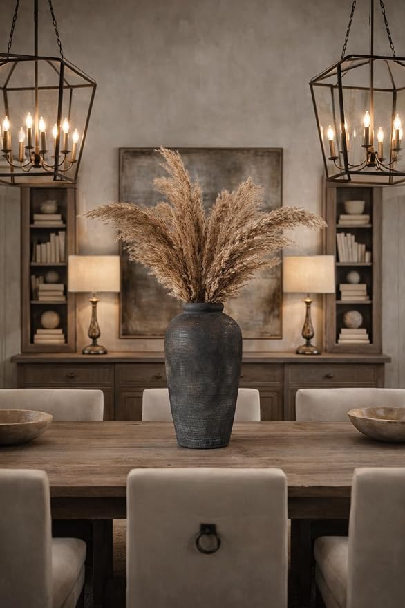 Vaseking Large Ceramic Rustic Vase, 11 inch Minimalist Decorative Farmhouse Tall Vase for Home Decor, Living Room, Shelf Decor, Enterway, Wedding, Table Decoration, Bronze