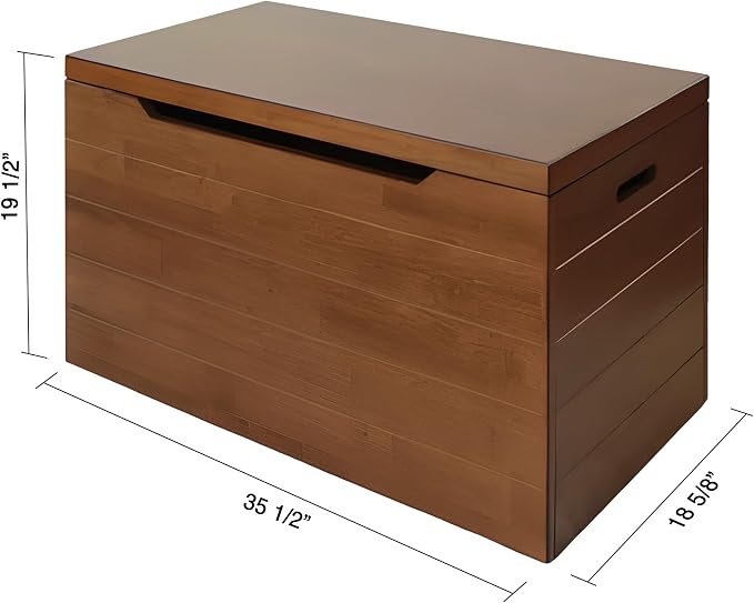 Solid Hardwood Storage Trunk, Coffee, 35.5x18.63x19.5“ | 2 Safety Hinges, Heavy-duty, Rubberwood, Box