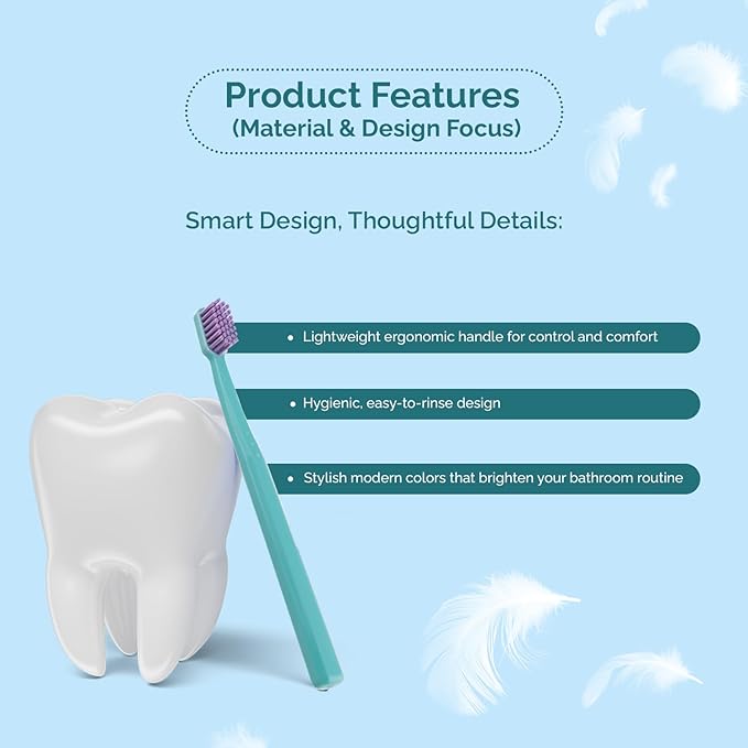 Ved ProCura Ultra Soft Toothbrush – Gentle Manual Toothbrush for Adults with 5,460 Super Soft Bristles for Sensitive Teeth and Gums (Cyan)