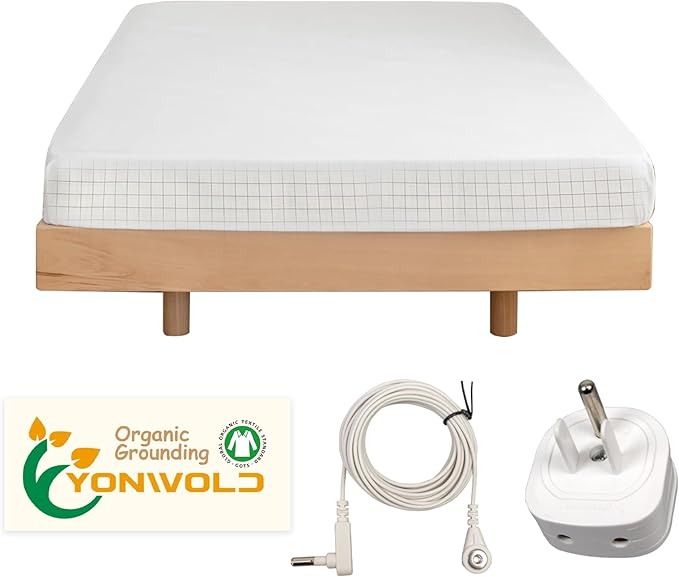 Grounding Sheet Twin XL Size，10% Pure Silver Fiber+400 Thread Count Organic Cotton，Soft Earth Grounding Bed Fitted Sheets with Grounding Cord +US Safe Adapter (Twin XL- 39"x 80"x13")