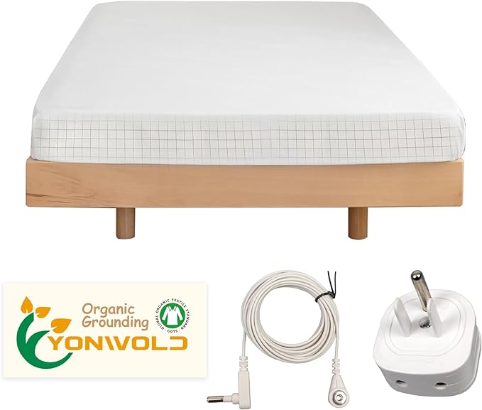 Grounding Sheet King Size，10% Pure Silver Fiber+400 Thread Count Organic Cotton，Soft Earth Grounding Bed Fitted Sheets with Grounding Cord +US Safe Adapter (King - 76"x 80"x13")