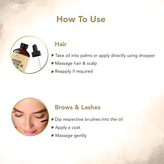 Botanic Hearth Castor Oil Organic for Hair, Lashes, Face (2oz), 100% Pure, Cold Pressed, Hexane Free Hair Oil, Lash Serum for Thicker-Looking Eyelashes & Eyebrows