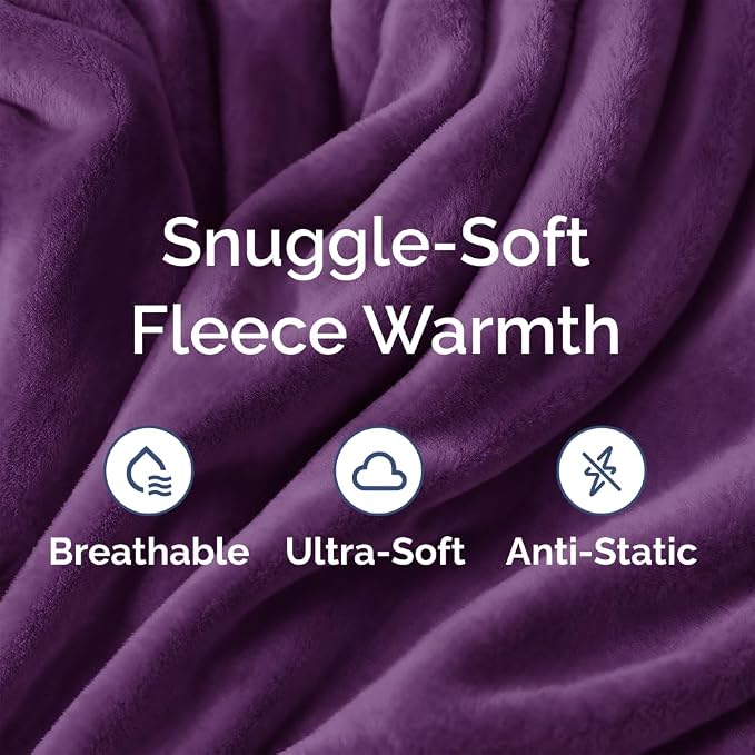Fleece Blanket Queen Size - Ultra-Soft Flannel Fleece Blanket - Purple | Soft, Warm, Outdoor Picnic Blanket for Camping, Travel, Lightweight, Cozy, Anti-Static, Home Decor Gifts for Men & Women