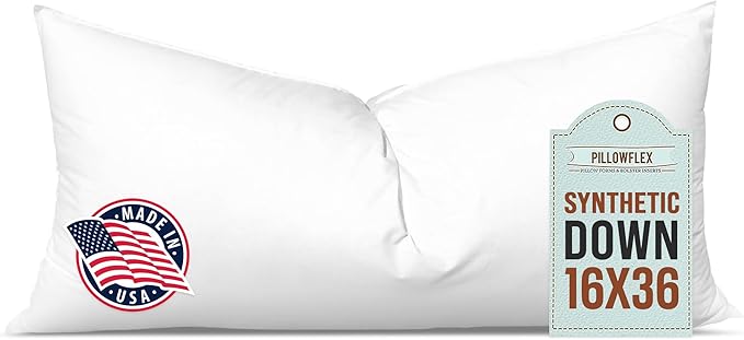 Pillowflex Synthetic Down Pillow Insert 16x36 in - Karate Chop Pillow | Large Rectangle Sham Form, Plush Polyester Cotton Blend, Cloud-Like Comfort, Clump-Resistant Fill, Smooth Elegant Finish
