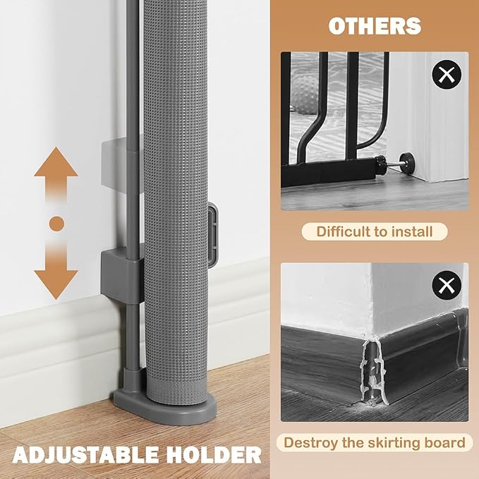 SMONTER Extra Wide Retractable Dog Gates, Mesh Baby Gate with Support Rods Extend to 118" Wide 44" Tall, Portable Safety Retractable Gate for Stairs, Indoor/Outdoor, Gray