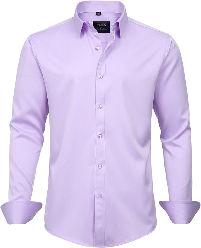 J.VER Men's Dress Shirts Solid Long Sleeve Stretch Wrinkle-Free Formal Shirt Business Casual Button Down Shirts