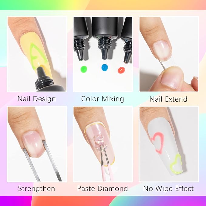 Glow in The Dark 3D Sculpting Gel for Nail Art 8 Colors Carving Painting Drawing Nail molding Gel Home Manicure DIY Nail Salon Kit