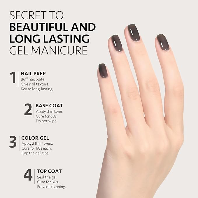 GAOY Jelly Nude Black Gel Nail Polish, 16ml Sheer Neutral Translucent Soak Off Gel Polish, UV Light Cure for Nail Art DIY, 1724 Smoked Glass