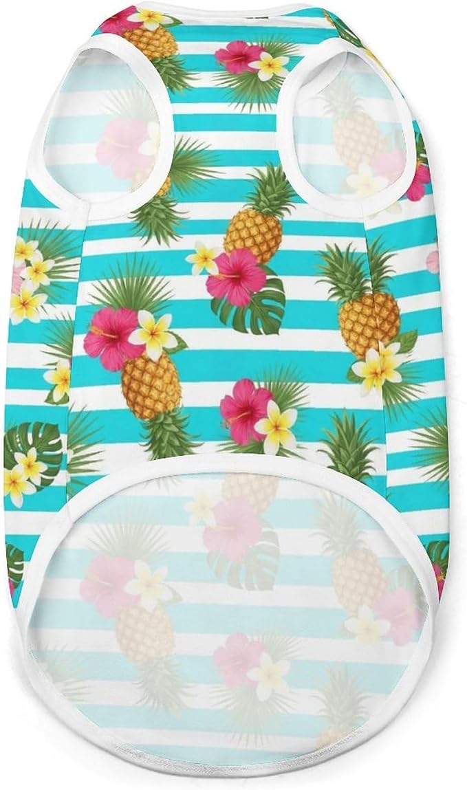 Fashion Cat Shirt Dog Tank Tops Pet Soft Breathable Clothes Cute Decor Pineapple Pink Flowers