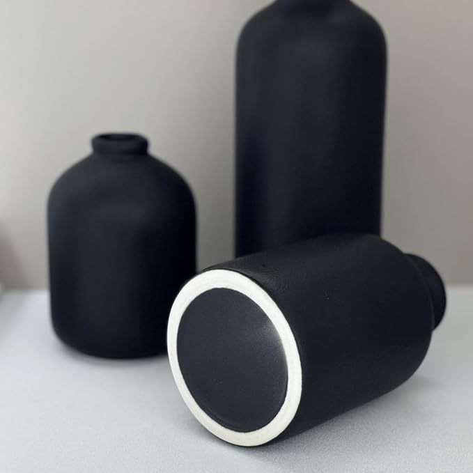 Small Ceramic Vase Set of 3,Modern Boho Farmhouse Flowers Vases | Decorative Vase for Dried Flowers,Pampas Grass,Home Decor,Shelf,Bathroom,Centerpiece for Entryway Table Distressed