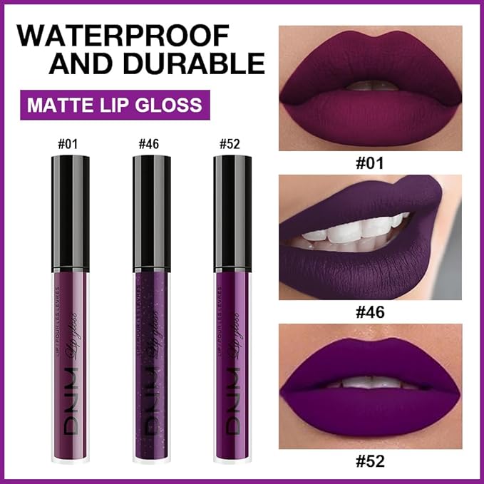 AMY'S DIARY 3Pcs Bright Red Matte Liquid Lipstick Sets, Lip Stain Long Lasting 24 Waterproof Lip Gloss Gift Set Matt Makeup for Women Lippies(Set28#)
