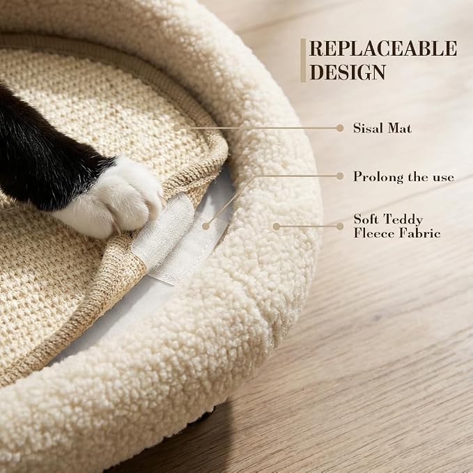 Cat Sisal Scratcher Bed with Refill Pad, Horizontal Scratching Sofa, Sisal Couch for Indoor Cats, Off-White Color
