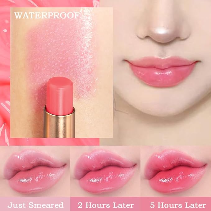 BINGBRUSH Peach Color Changing Lipstick,Moisturizer Long Lasting Lip Care Lip Balm Magic Lip Gloss Lip Tint Stain Gloss Set for Women (1pc Strawberry)
