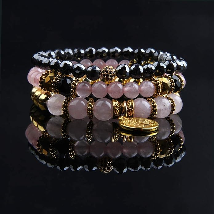 Jardme Healing Crystal Bracelets for Women, 8mm Beaded Natural Stone Stretch Chakra Bracelets Tree of Life Bracelet Jewelry Gifts for Women
