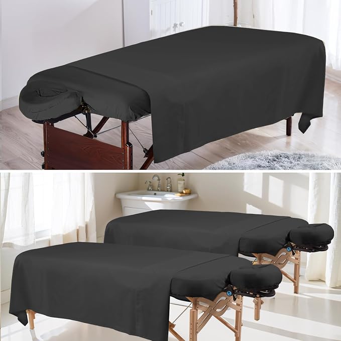 4 Sets Premium Microfiber Massage Table Sheets Set 3 Piece Set Includes Massage Table Cover Fitted Sheet and Fitted Face Rest Cover, Black
