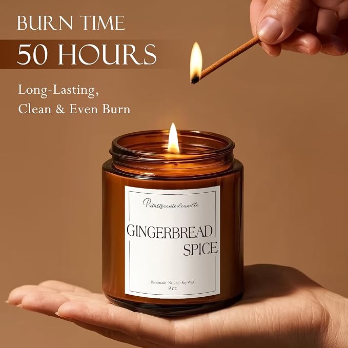 Gingerbread Spice Candles for Home Scented, Natural Soy Wax Aromatherapy Non Toxic Christmas Candle with Long Lasting Burn, Xmas Jar Candle Gifts for House Fragrance Decoration (9oz)