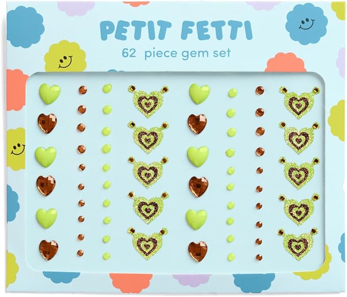 xo, Fetti Green Face Gems - 62 pcs. | Swamp Face Stickers, Ogre Birthday Accessory, Costume Party Decorations, Rave Supplies