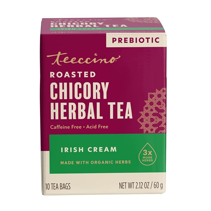 Teeccino Irish Cream Herbal Tea, Rich & Roasted Herbal Tea That’s Caffeine Free & Prebiotic for Natural Energy, 10 Tea Bags