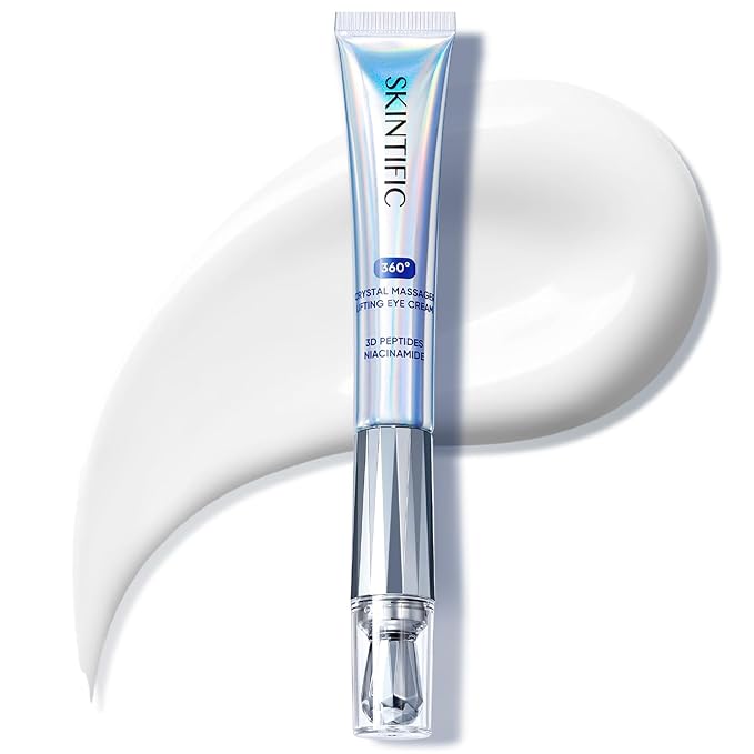 SKINTIFIC 360° Crystal Massager Lifting Eye Cream, Reduces Puffiness, Nourishes Eye Area with 3D Peptides, Niacinamide & Caffeine