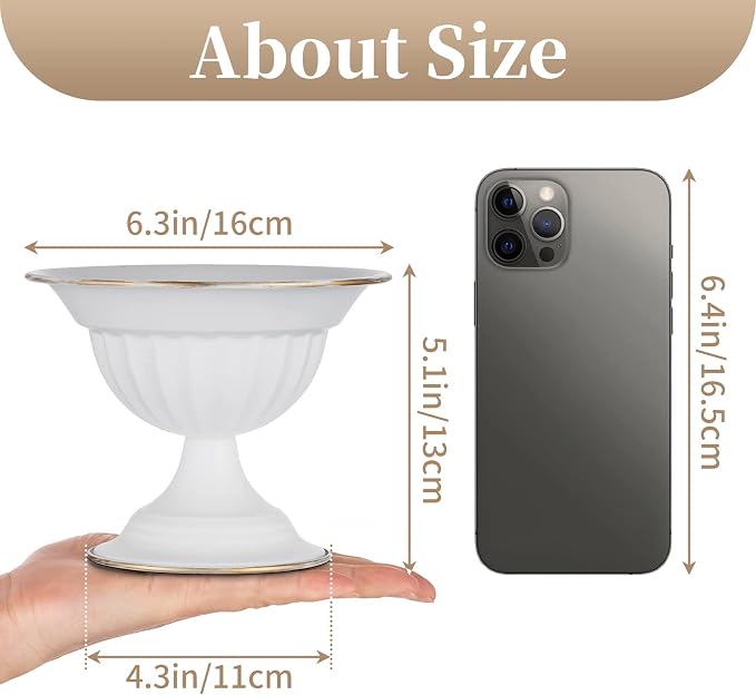 Sziqiqi White Compote Vase Wedding Centerpiece, Flower Arrangement, 10Pcs | 5.1in Metal Pedestal Urn Vases for Decoration, Bowl Planter Pot for Wedding, Party, Event, Birthday, Home