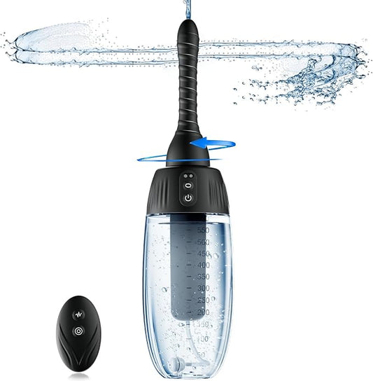 Anal Douche Automatic Rotating Enema - 20oz Douches for Men & Women 360° Deep Cleansing 5 Spouts with 3 Speeds of Rotation & Spray, Anti-Backflow Electric Enema Bulb Remote Control Silicone Enema Kit