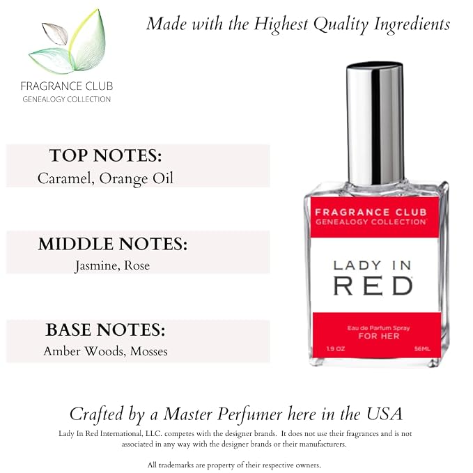 Lady In Red Women’s EDP 1.9 oz – Sensual, Elegant Luxury Inspired Fragrance – Long-Lasting Jasmine, Rose & Amber Notes – Perfect for Evening, Work, or Gifts