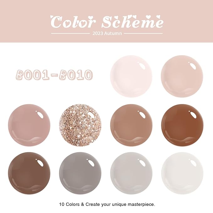 Beautpal Nude Grey Gel Nail Polish Set 10PCS All Seasons Skin Tones Gel Polish Set Neutral Gel Polish Colors Soak Off UV/LED Lamp Needed Salon DIY Manicure Gift Box for Women Girls 7ml