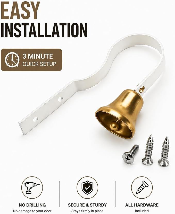 GoldTiger Fixed Metal Dog Doorbell for Potty Training - Heavy Duty Steel Wall Mounted Dog Bell for Door to Ring to Go Outside - Professional Puppy Housebreaking Communication Tool, No Snag (White)