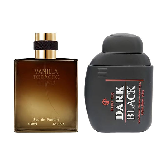 AFLUXE 2PCS Mens Perfume Cologne Long Last Strong EDP Natural Spray Gift Set, with Cocoa, Dried Fruits, Woody Fragrance for Daliy Use, 3.4 Fl Oz / 100 mL Each (Dark Black & Vanilla Tobacco)