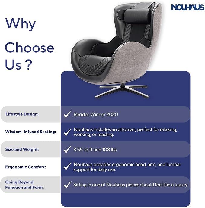Nouhaus Heated Classic Massage Chair Full Body and Spot Massaging Recliner with Ottoman, Bluetooth Speaker, in-Chair Charger. Portable Shiatsu Body Massager Chair (Black)