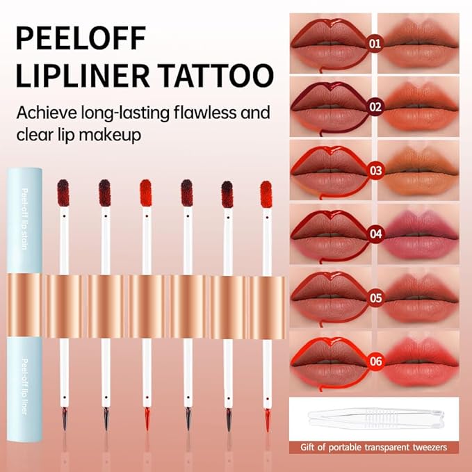 2-In-1 Peel Off Lip Stain Matte Finish Lip Liner Tattoo Peel-off Lip Tint, Long Lasting All Day Lip Masque Waterproof Smudge-proof Transfer-proof Peel Off Lip Makeup, 3#peach