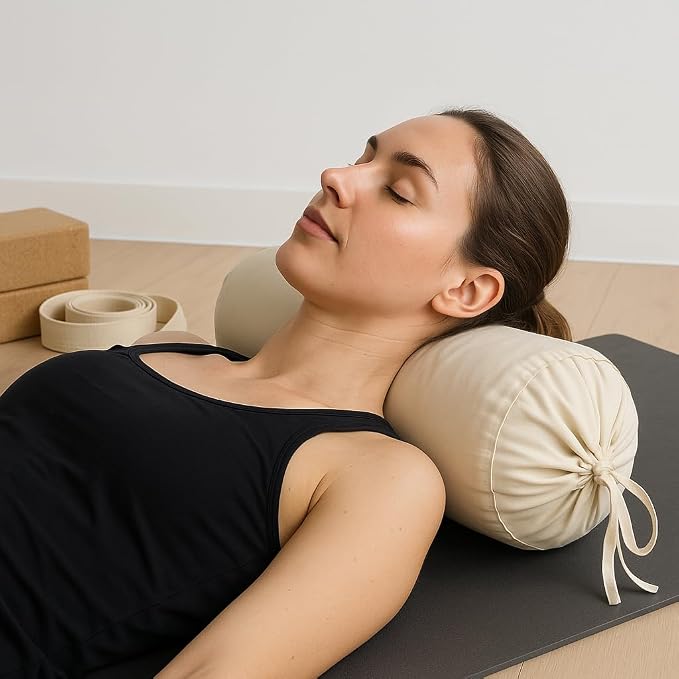 Cervical Neck Roll Pillow Cover with Cotton Bolster Pillowcases for Cylindrical Cushion and Drawstring Closure Round Neck Pillowcase 6" x 18" (15 x 45 cm) Ivory