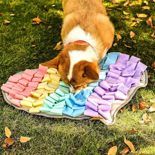 Pet Soft Fleece Snuffle Mat Heart Foraging Mats Dog Rabbit Guinea Pig Interactive Feeding Toy Anti Slip Slow Feeder Treat Dispenser (Multi-Colored)