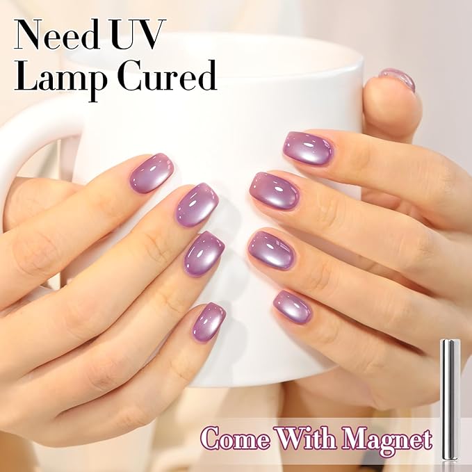 Double Rhythm 15ML Jelly Glass Cat Eye Gel Polish with Magnet Holographic Glitter Shimmer Translucent Sheer Color Salon Soak Off Magnetic Nail at Home (Grape Violet-MC1223)