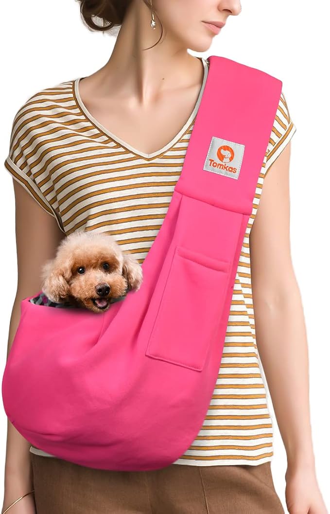 Tomkas Dog Cat Carrier Sling Classic Pocket & Classic Strap(M,Rose red)