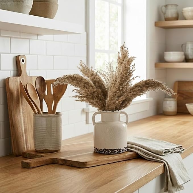 Emotionally Grounded Vase, Vaseking Ceramic Rustic Vase with 2 Handles, 5.83 inch Minimalist Decorative Farmhouse Vases for Home Decor, Living Room, Enterway, Table Decoration, White
