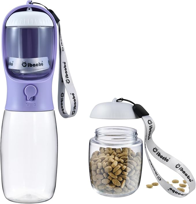 Cibaabo Dog Water Bottle Portable with Food Container & Filter for Travel | Feeding & Hydration | Travel Puppy Water Bowl | Portable Pet Dispenser | Girl Dog Accessories | for Hiking Camping Beach