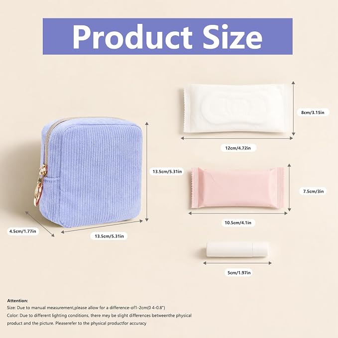 Period Bag for Girls, Corduroy Period Kit with Sanitary Pad Pouch, Menstrual Storage Bag and Tampon Holder for Purse, Girls School Essentials,Feminine Care Organizer(Lilac)
