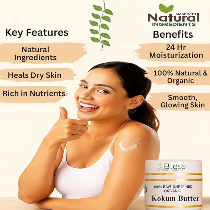 Organic Raw Kokum Butter 100% Pure,Natural & Unrefined| Skin Moisturizer For Face, Body & Hair| 4 OZ/115 GM Ivory / White Grade A | DIY Creams, Balms, Lotions, Soaps| Softens Dry & Tough Skin