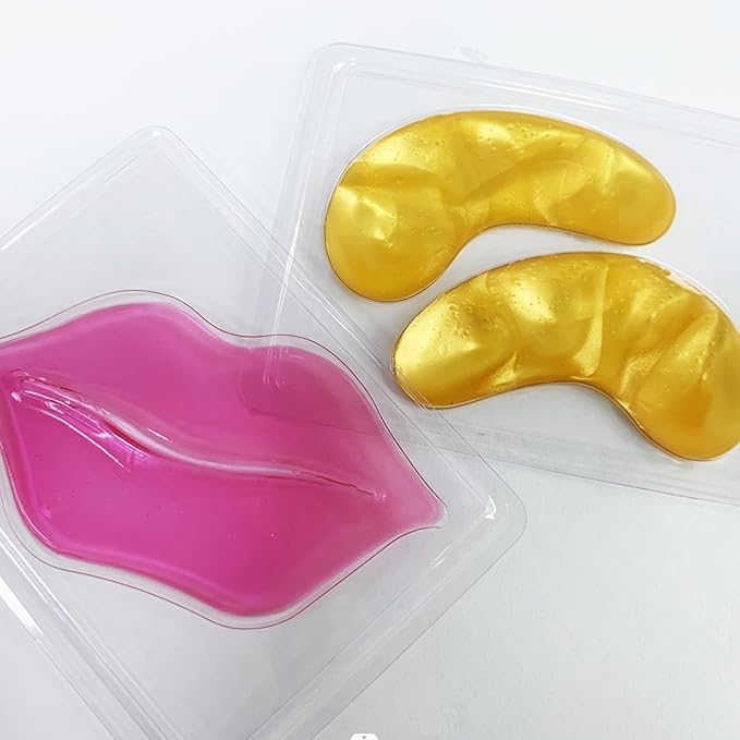 40 Pairs 24K Gold Eye Masks & Lip Masks, Crystal Collagen Under Eye Patches for Puffy Eye, Moisturizing Skin Care Lip Eyes Patches for Dark Circles, Wrinkles and Fine Lines (gold and peach red)