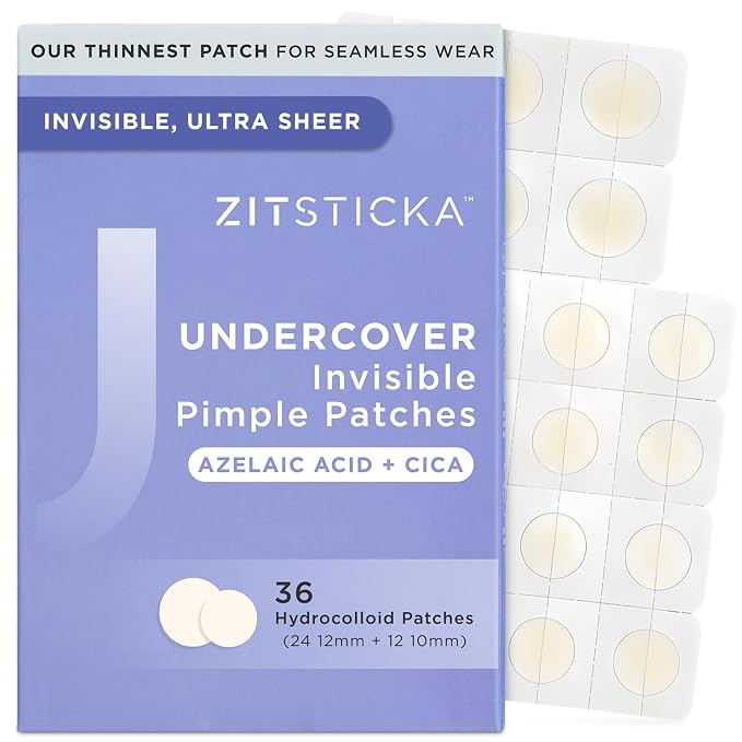 ZitSticka Undercover Invisible Pimple Patches for Face and Body - Ultra-Thin Hydrocolloid Acne Patches for Zits & Blemishes - Fast-Acting & Effective - 36 Count