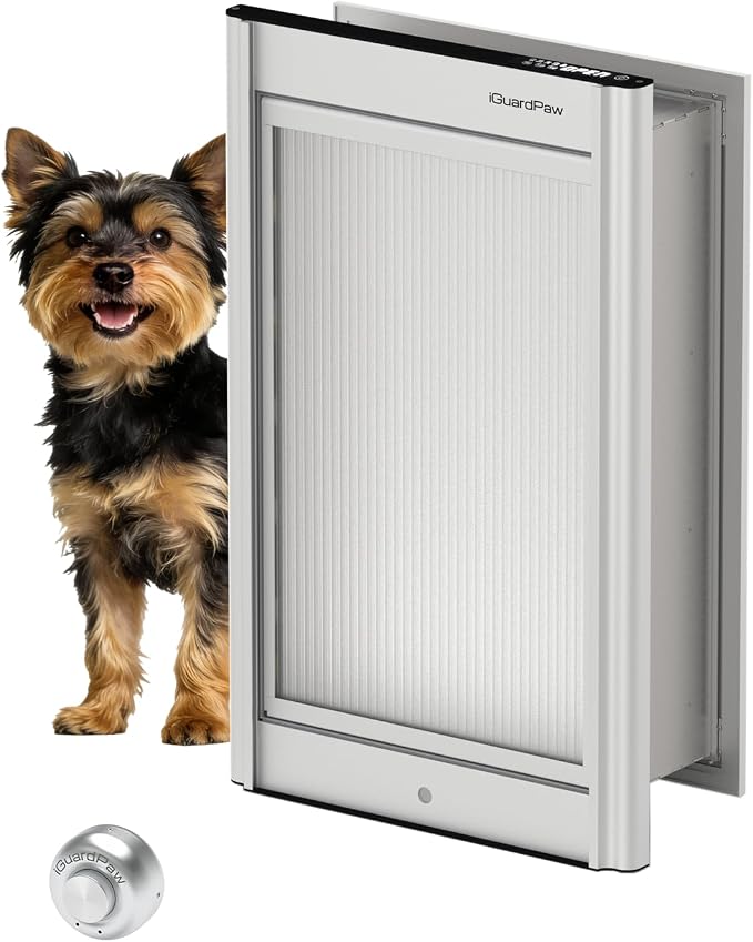 Automatic Dog Door for Wall, Collar Activated Pet Door, S | Heavy-Duty Aluminum, Pet-only Access, Energy-Efficient, 3 Modes, Anti-Pinch, for Interior/Exterior Wall, Silver, Samll