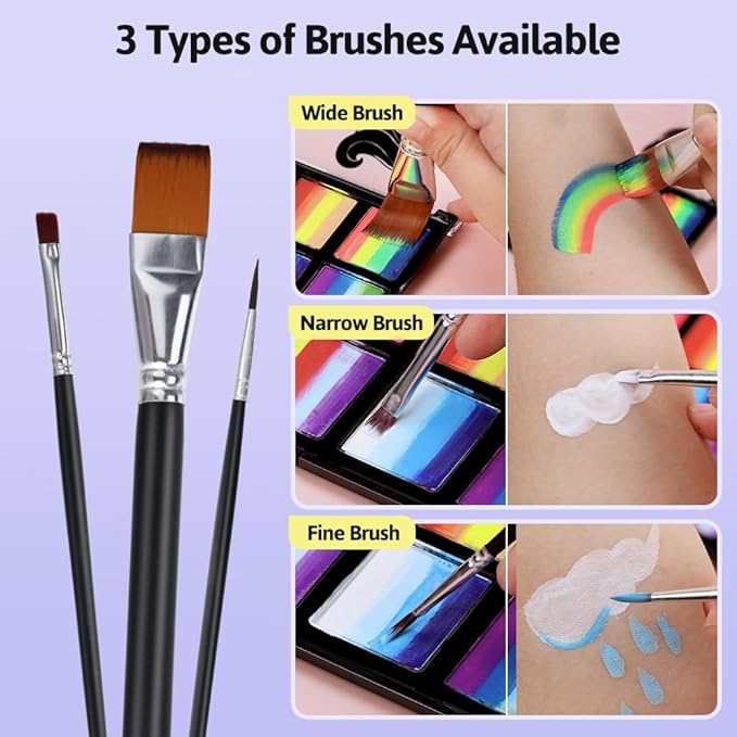 Janolia Rainbow Face Paint Kit - UV Fluorescent Split Cake, Water Activated Body Paint for Kids' Halloween, Carnival & Easter