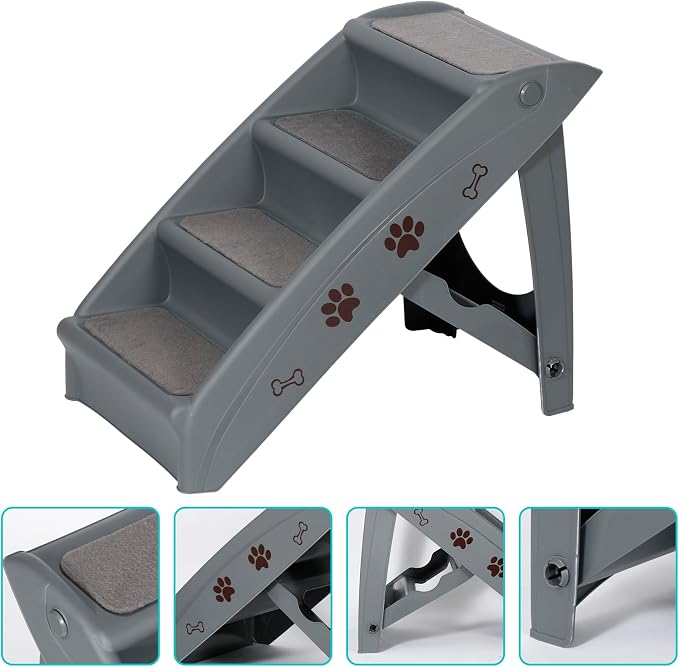 ZENY Dog Stairs for Bed 20" H,4-Step Dog Steps for High Bed, Couch, Car | Pet Steps for Small Dogs and Cats, Non-Slip Pet Ramp Indoor, Grey